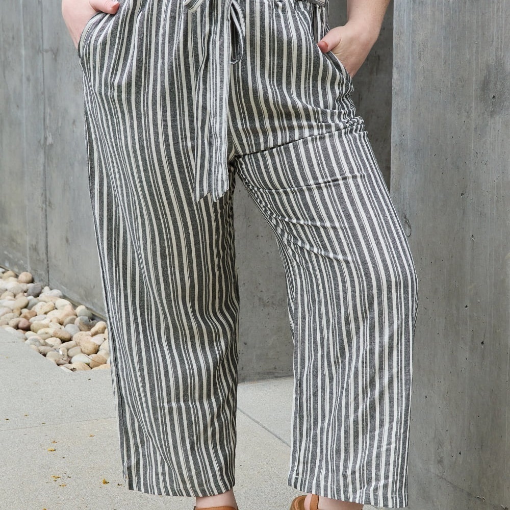 Paperbag Waist Striped Culotte Pants - Picture 6 of 10